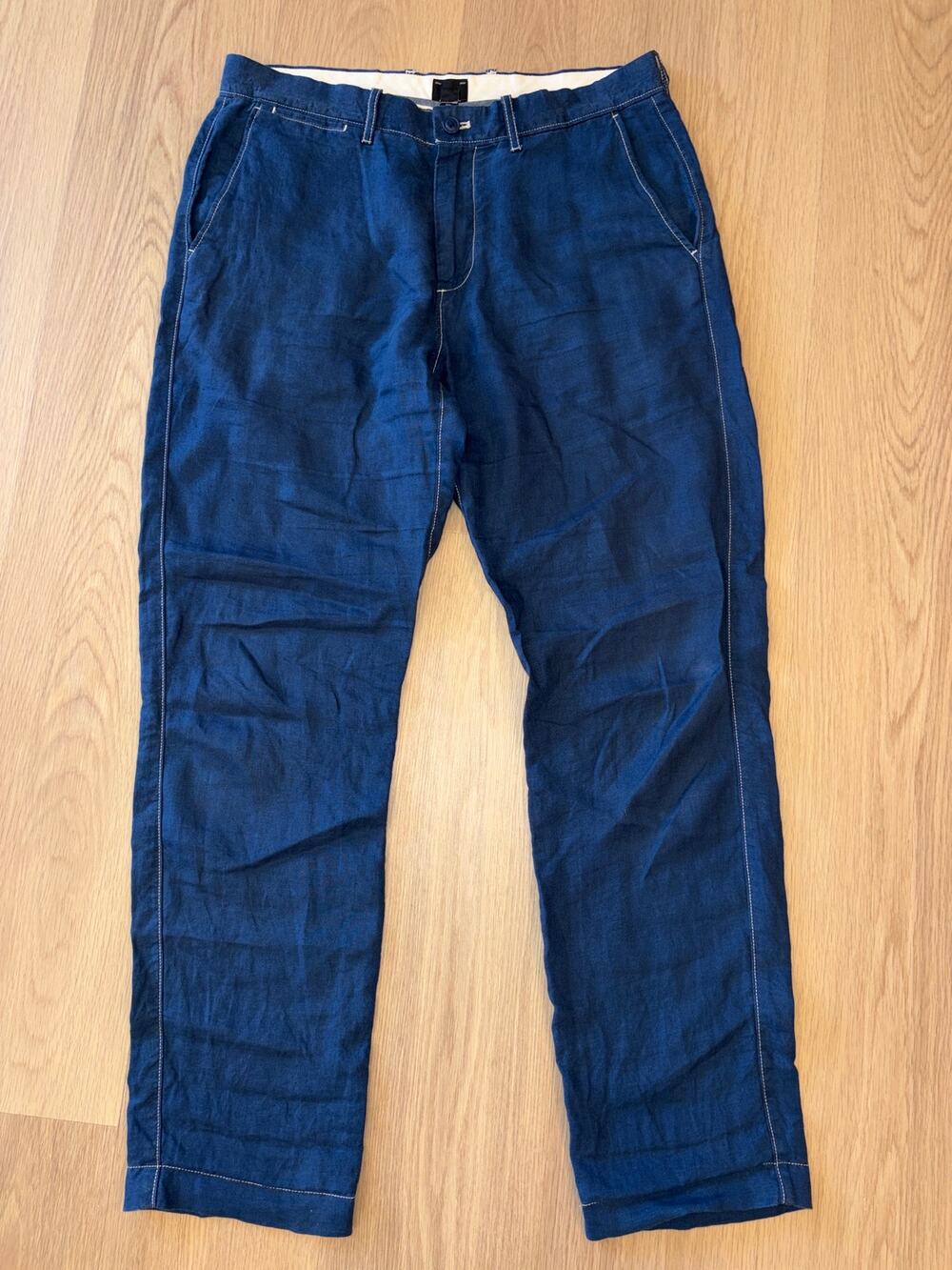 J. Crew 770 straight blue 100% linen pants mens size waist 32 length 32
